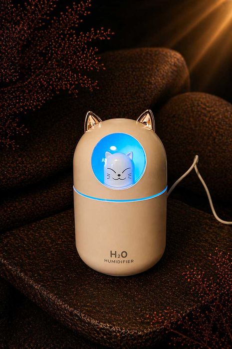 Umidificator H2O pisică USB cu lumini ambientale – alb – noi în cutii