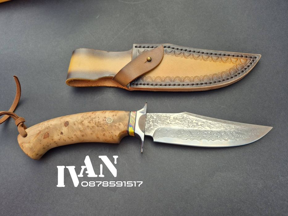 Ловен нож-Дамаска стомана VG10 с 67 слоя ламинат с кожена кания