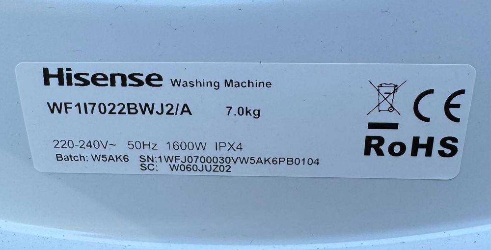 Стиральная машина Hisense 7 кг WF1I7022BWJ2A Inverter
