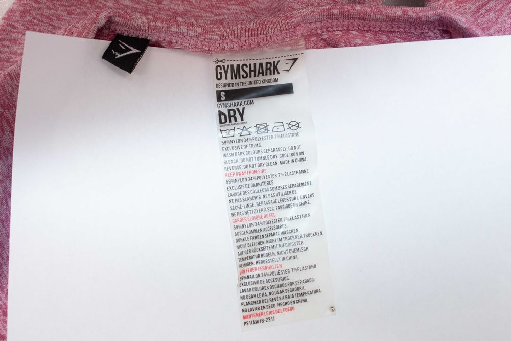 Gymshark дамски кроп топ къс розов меланж дълъг ръкав за фитнес S