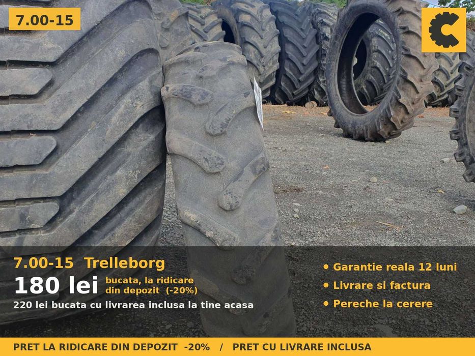 Cauciucuri Anvelope 7.00-15 7.00 15 700-15 7.00x15 70015 Trelleborg Incarcator Buldo si Industrial SH Second Hand OCAZIE Oferta Pret Bun Reducere