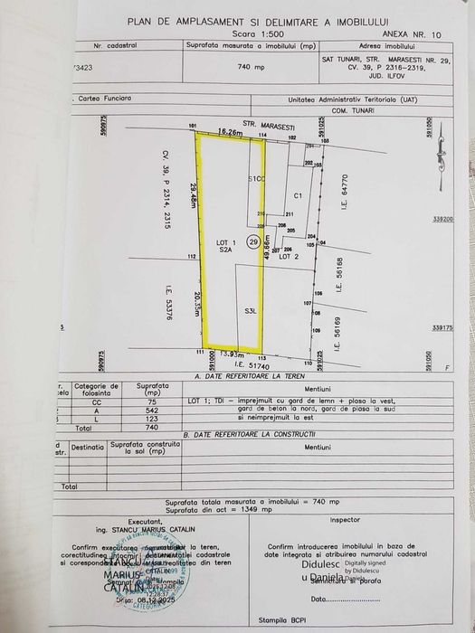 Tunari Teren 740 mp cu toate utilitatile