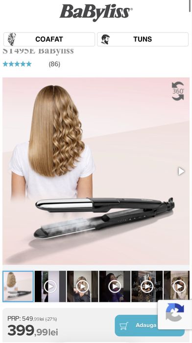 Placa de păr BaByliss cu aburi 2 in 1 Steam Pure