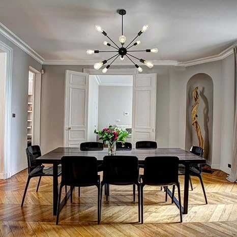 Candelabru Negru I,Argintiu ndustrial Sputnik Lumină 12 lumini