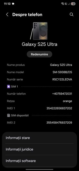 Vând Samsung s 25 Ultra 12, 256 gb