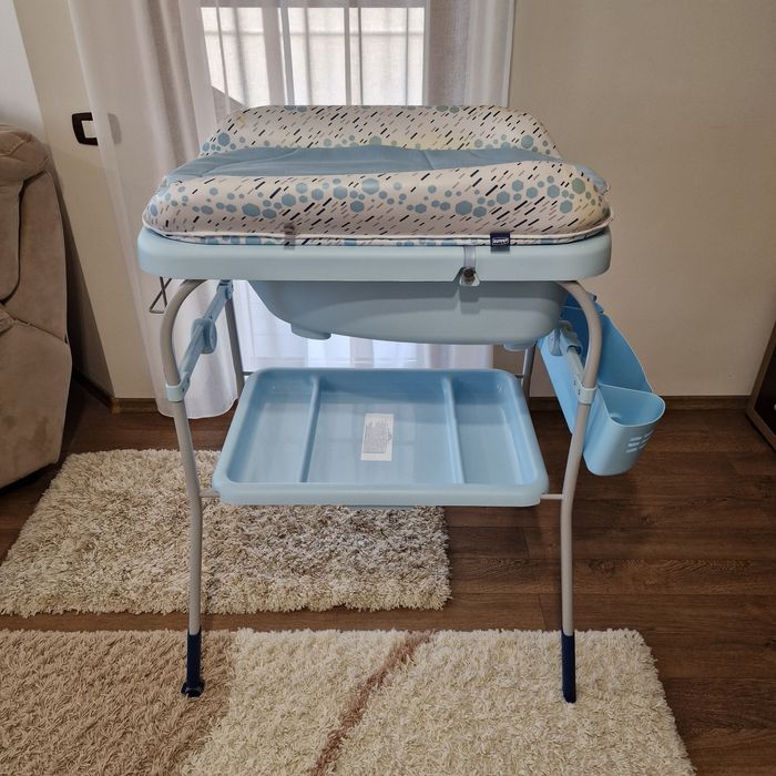 Cadita cu masa de infasat Chicco Ocean, de la nastere, Albastru