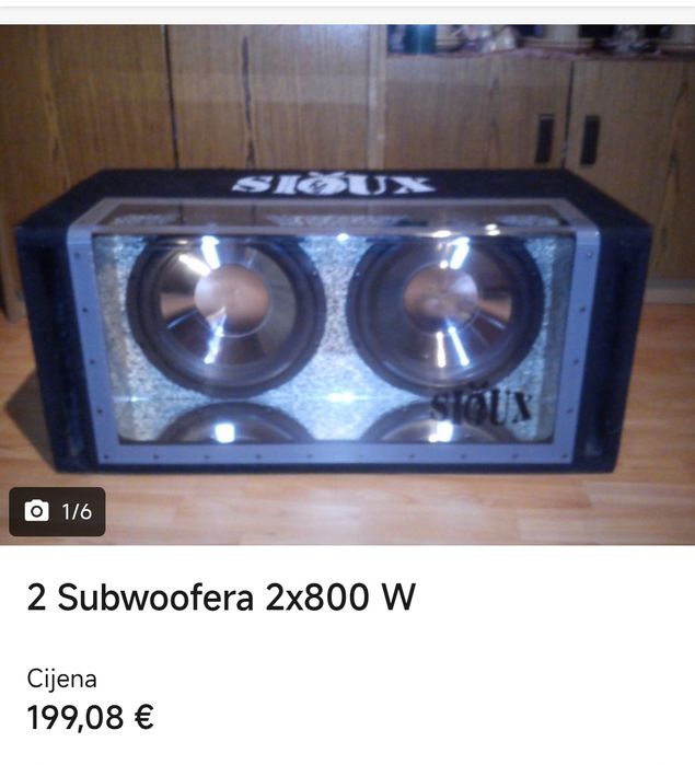 Subwoofer audio auto dublu 2x12 inch 2x800 wati bass masina doua difuzoare sioux