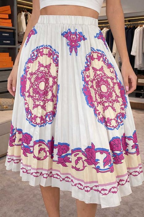 dolce gabanna пола d&g бяла дълга лилава цикламена плисе набрана шарен