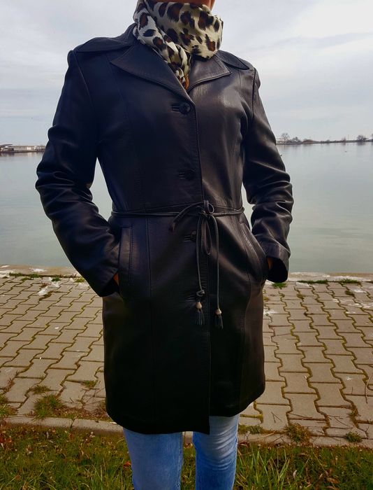 Haina din piele naturala lunga,  de dama