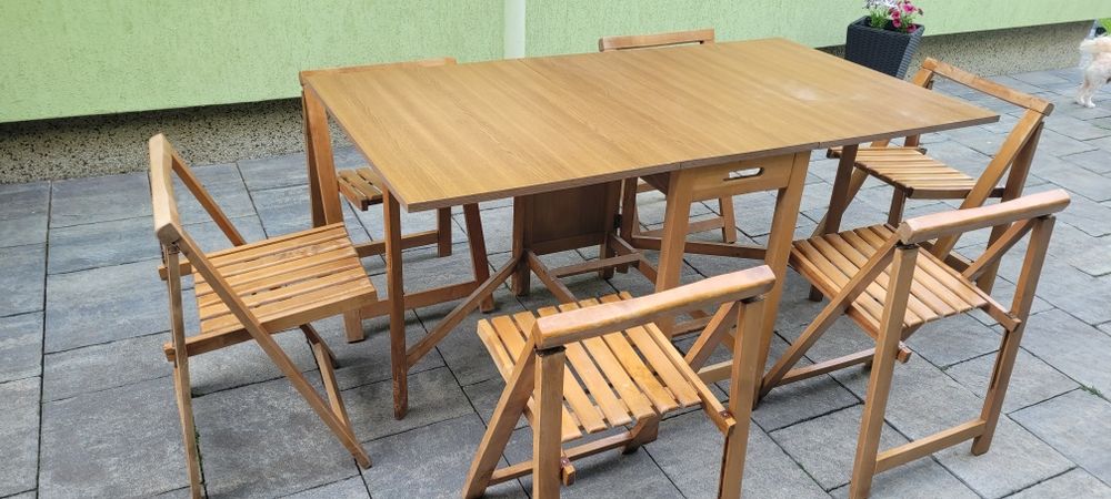 Set masă și 6 scaune pliabile
