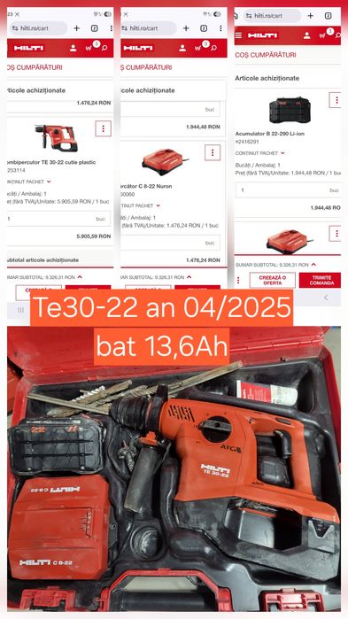 Hilti TE30-22 an 04/2025 bat de 13,5Ah,incarcator si cutie
