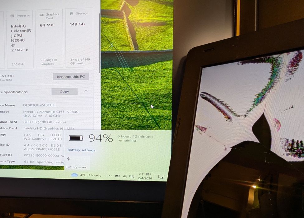 Laptop Packard Bell ZYL ecran defect