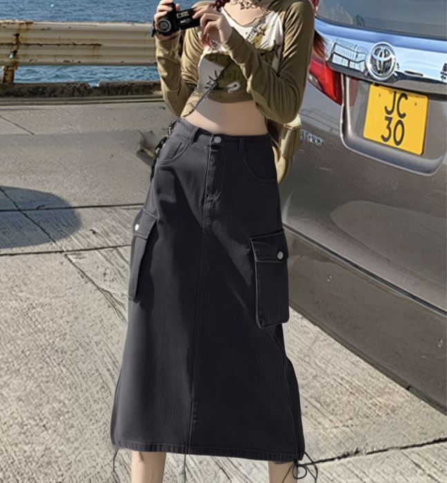 Серая юбка джинсовая