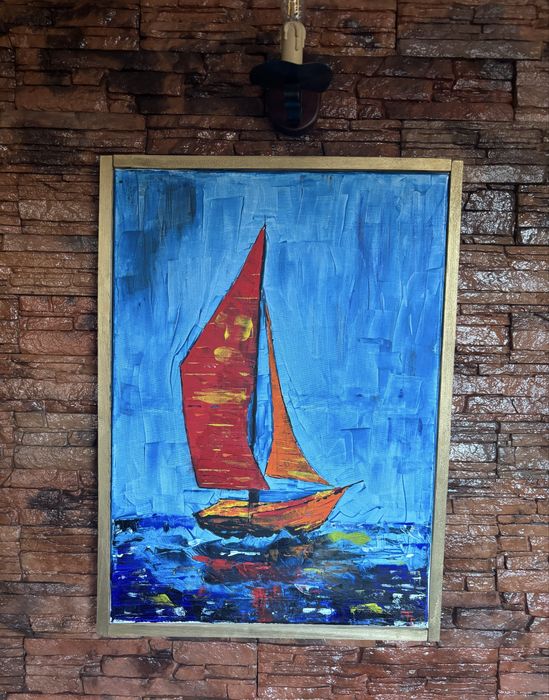 Tablou pictura , tema “ Velier in apus”