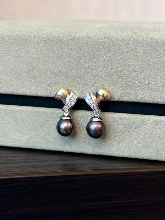 Продам золотые серьги с жемчугом и бриллиантом