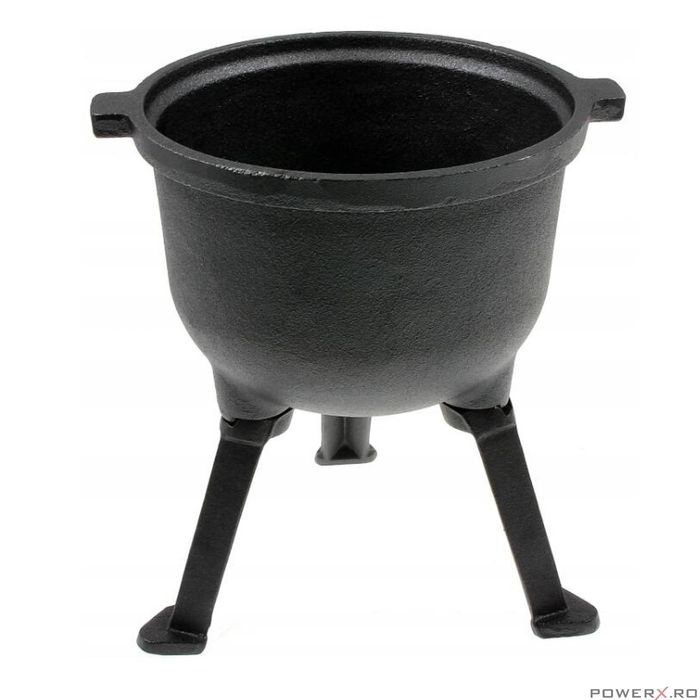 Ceaun din fonta cu picioare si capac, 7litri, negru, Kinghoff