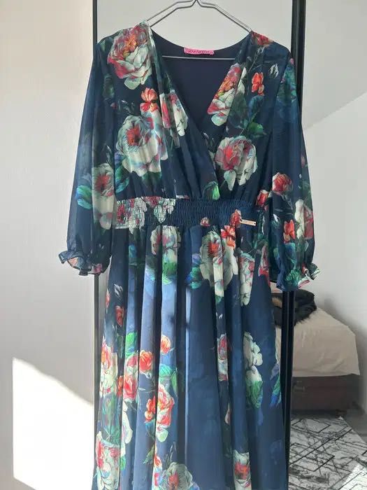 Рокля на цветя в син цвят