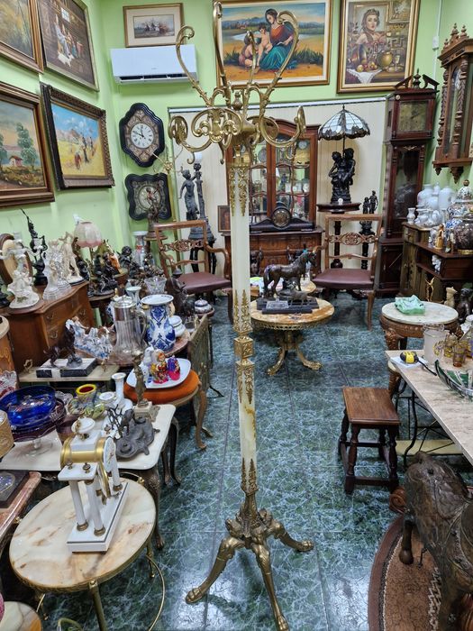 Уникална антикварна френска подова закачалка бронз и оникс