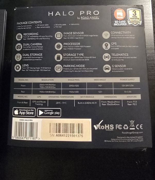 Camera bord Halo Pro fata spate 2K 1440P 25fps