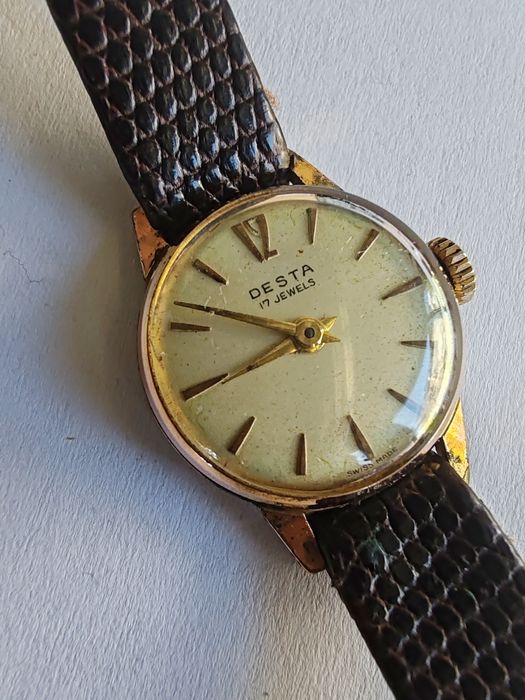 Ceas Desta Mecanic Placat cu aur Dama 19,5 mm Funcționează excelent!