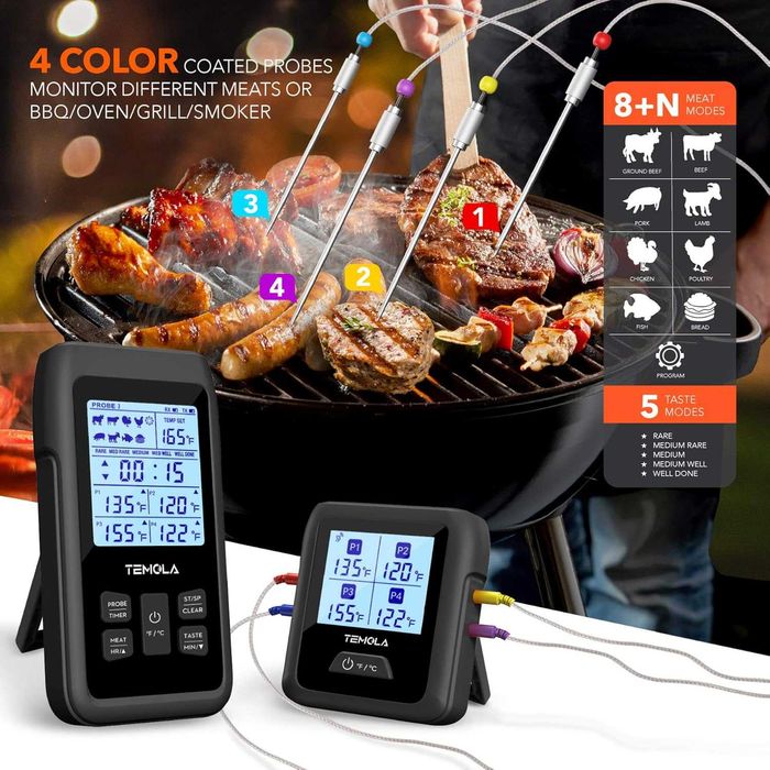 TEMOLA TM40 Безжичен готварски профи термометър с 4 сонди и таймери