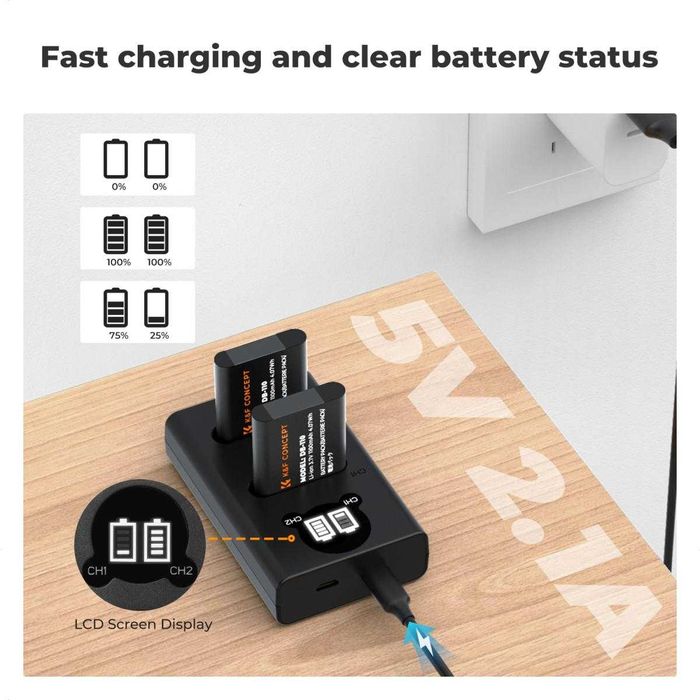 Комплект 2 батерии DB-110 / D-Li92B / D-Li90B + зарядно K&F Concept