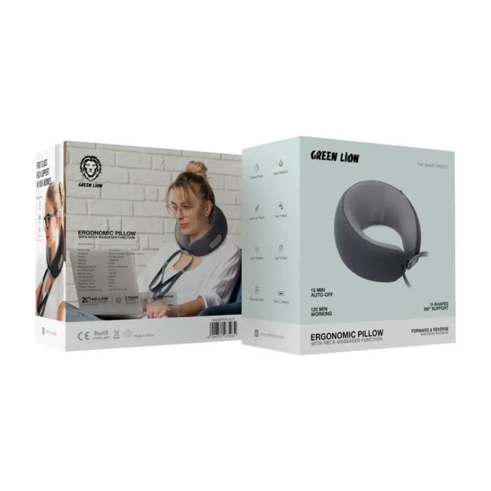 Подушка для шеи Green Lion с массажем и подогревом, Memory Foam