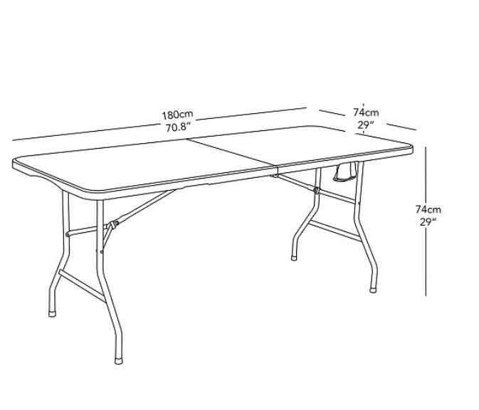 Сгъваема маса за дом, къмпинг или градина, 180/74/74 см., бяла