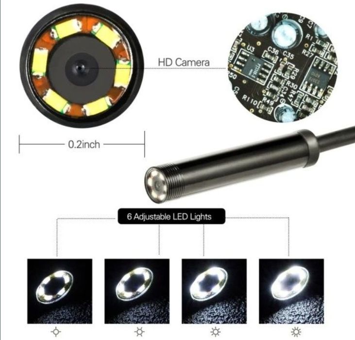 Camera Inspectie 2m , Camera Endoscopica Flexibila cu leduri ajustabile Android