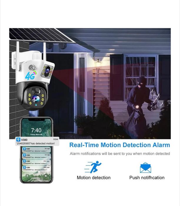 Camera supraveghere 4G V380 PRO panou solar SIM PTZ alarma 4MP rotire