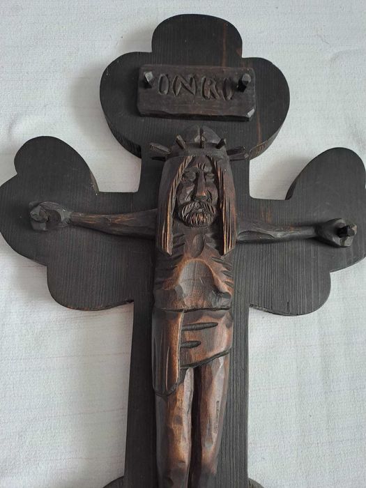 crucifix vechi din lemn 60 cm lucrat manual