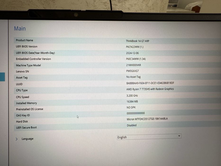 Lenovo ThinkBook 14 G7 ARP