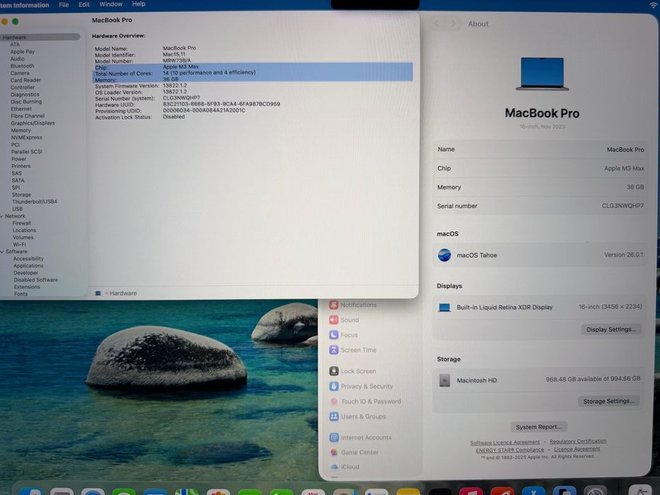 MacBook Pro 16" M3 MAX 14-CPU, 30-GPU, 36GB RAM, 1TB SSD