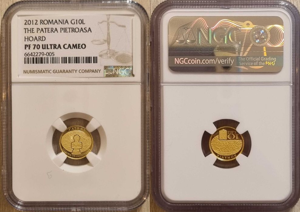 Moneda istoria aurului BNR Patera de la Pietroasa gradata NGC PF 70 UC