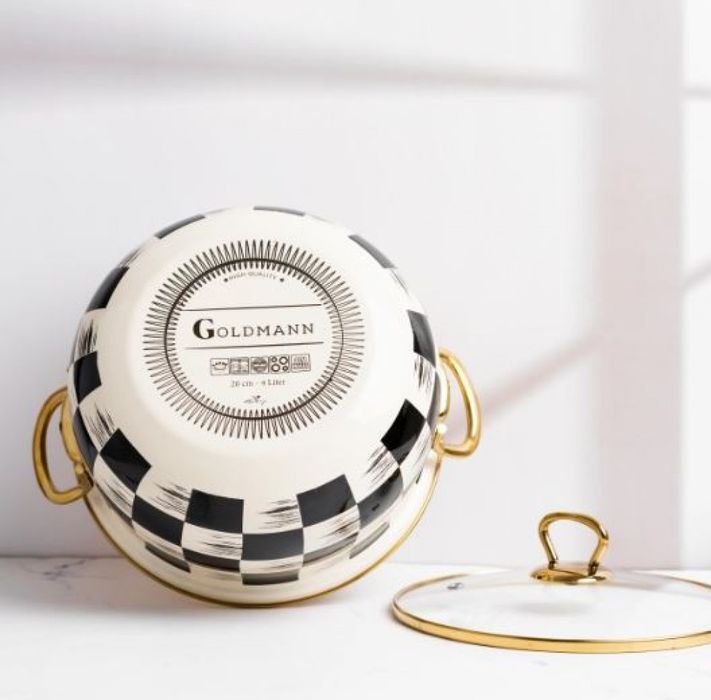 Тенджера Goldmann 24x15см. 6.2л./  26x16см. 8.5л. Емайл. Индукция. Бял