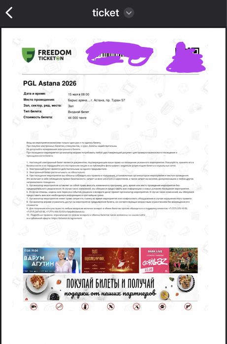 Билет PGL Astana 15 мая