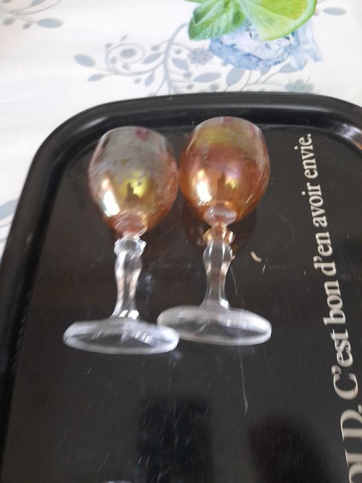 SET Pahare Cristal Sampanie Baccarat oranj aperitiv sticla veche alba digestiv sfesnic