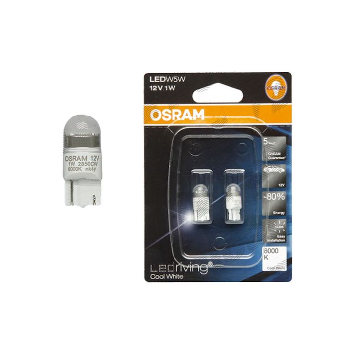 Set 2 becuri auto Osram Retrofit 12V T10 W2.1x9.5d 1W cu LED , culoare 6000K