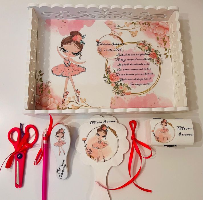 Tăviță și accesorii moț – personalizate cu nume Set 7