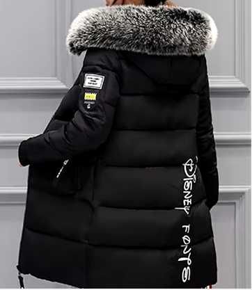 Черно  дълго ватирано яке