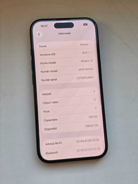 iPhone 16 128GB Black bateria 100%