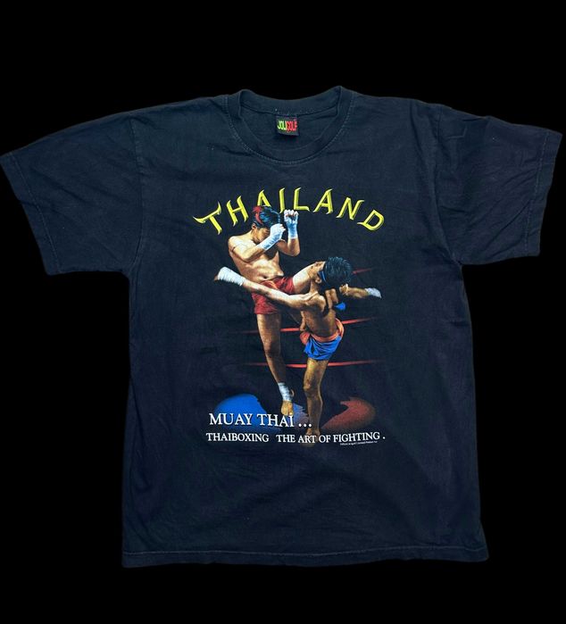 Tricou Vintage Thailand Muay Thai Thaiboxing Joligolf Bumbac Negru Graphic Print FIT M