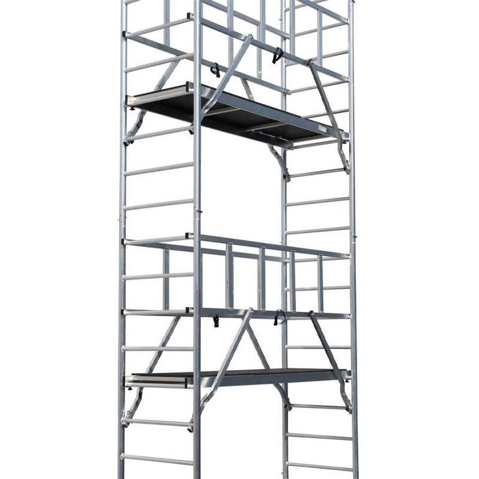 Schela Protec 0,6 x 2m, aluminiu, inaltime lucru 8.3m, inaltime schela 7.45m, inaltime platforma 6.3m (0+1+4+(2*3)+(2*Stabilizatoare)) - KR-940155