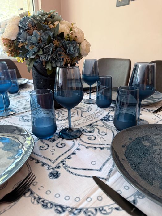 Стъклени чаши за вино 490 мл, 10броя, Matte Blue, 10броя за вода/безалкохолно