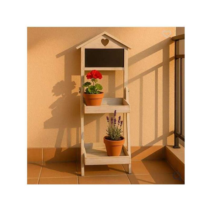 Декоративна поставка за саксии Mercado Trade, 2 нива, Дърво, Бял