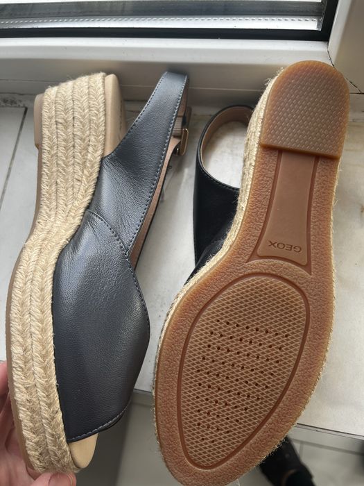 Espadrile Geox din piele , Sandale wedge de piele, Albastru ultramarin