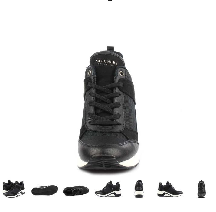 Pantofi SKETCHERS sport dama/tenisi negru cu alb, h=6cm, 38