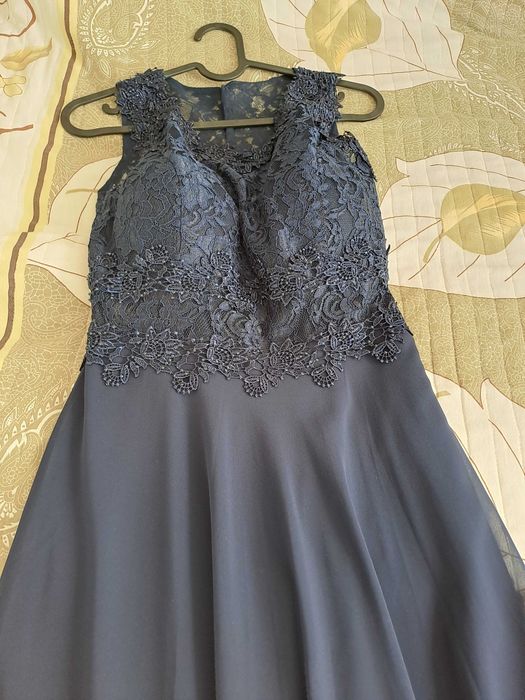 Бална дълга синя рокля