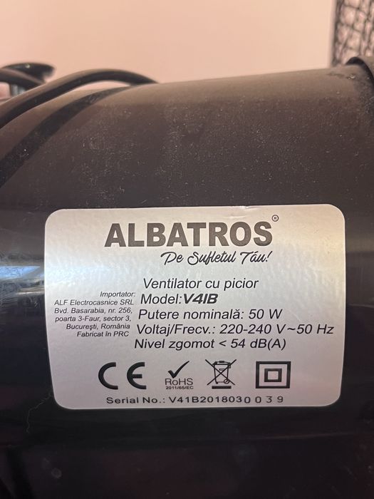 Ventilator cu picior ALBATROS V41B, 50W, reglabil pe înălțime