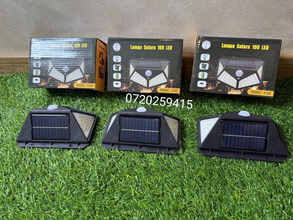 Set 3 Lampi Solare Camping, cu Senzor de Miscare 100 LED-uri
